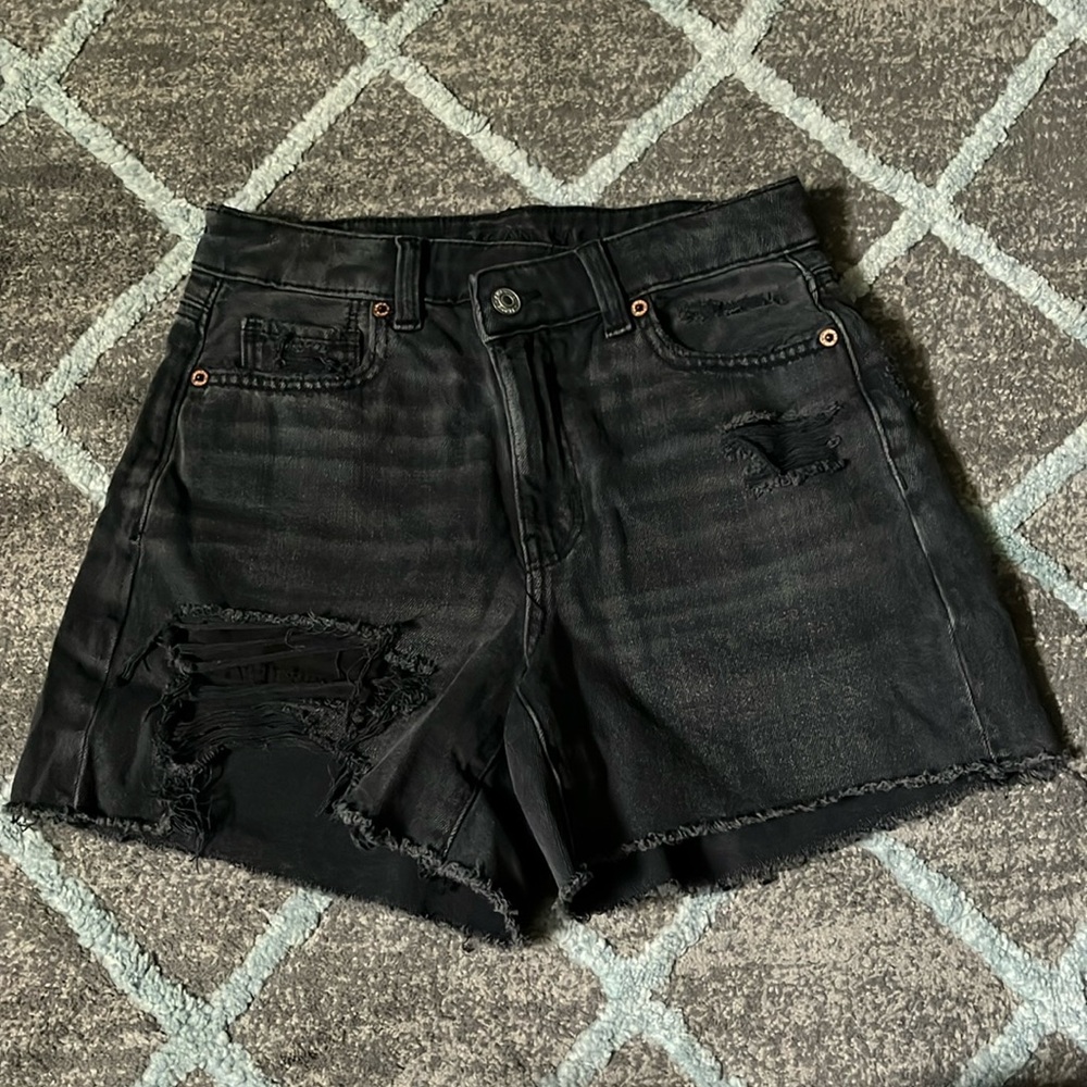 American Eagle Highest-Rise Baggy Crossover-Waist Short, Black, Size